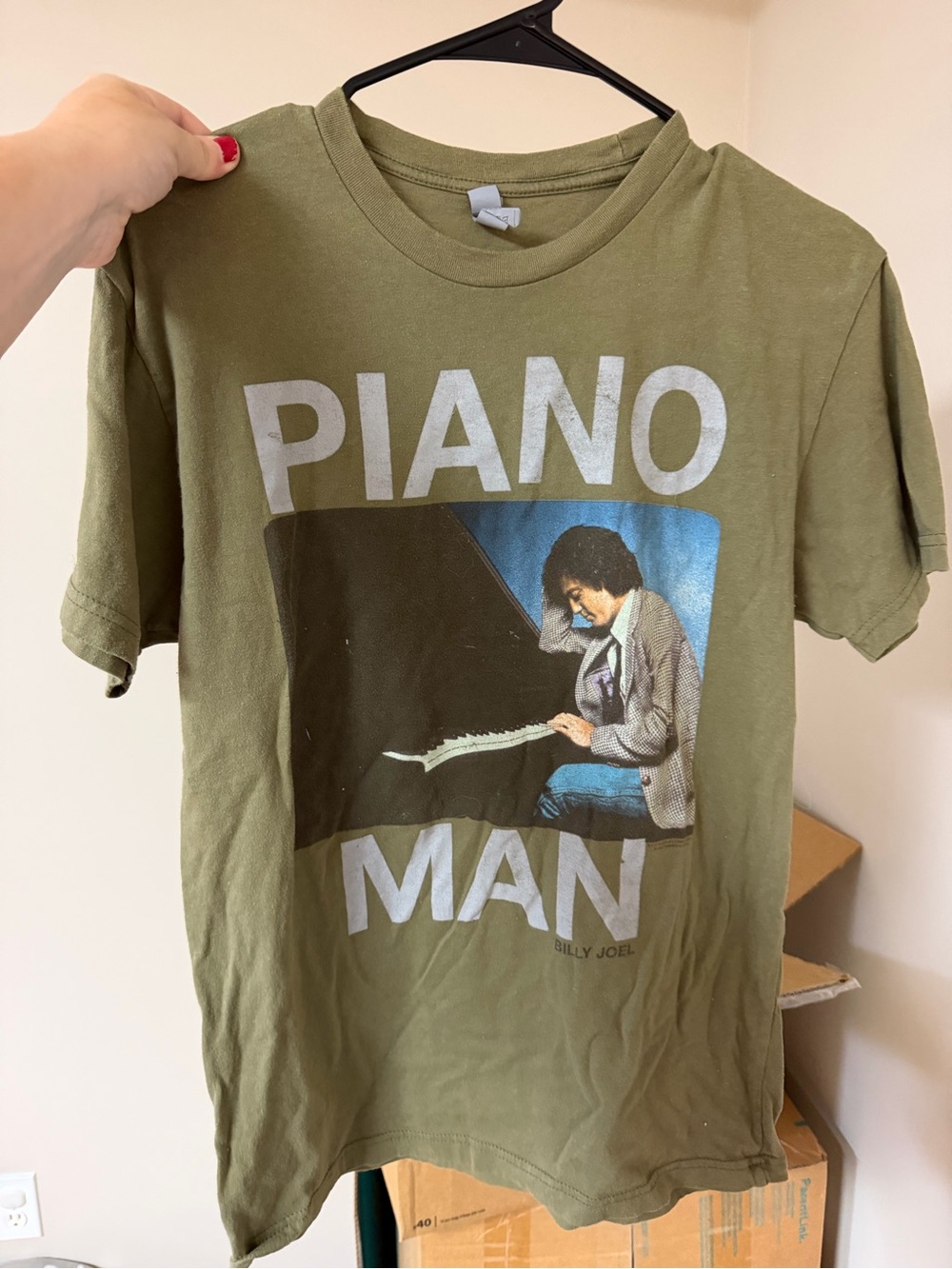 Billy Joel piano man Next Level Apparel Olive Green Graphic Tee with Piano Print